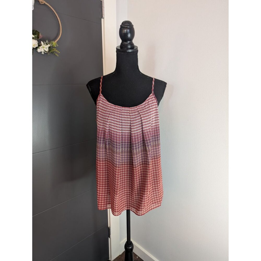 Cabi Pleated Red Purple White Houndstooth Camisole Style #555 - Medium